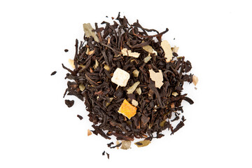herbal black greeen tea leaves isolated on white