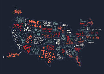 Obraz premium Fun hand written USA design, cute doodle letters template, great for cards, textiles, banners, wallpapers, 4th of July - vector design 