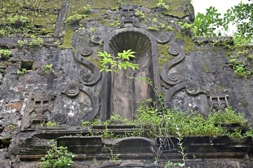 engraving at medieval vasai fort , maharashtra, india 