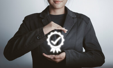 Certification Assurance Warranty, ISO certification and standardization concept. Business process...