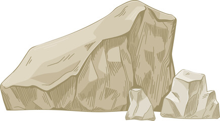 Limestone Boulder and Pieces Colored Hand Drawn Illustration © Good Studio