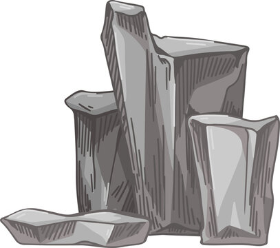 Big Mountain Rock Formations Colored Hand Drawn Illustration