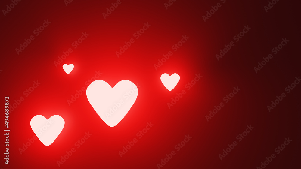 Poster heart symbol shape on red background, 3d rendering