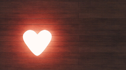 glow heart symbol on wood deck, 3d rendering