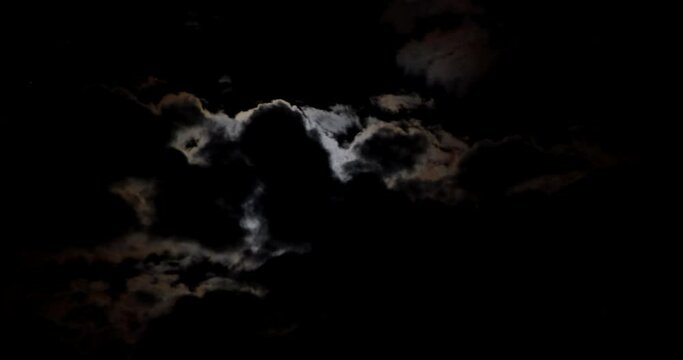 Full moon moving across the night sky with clouds