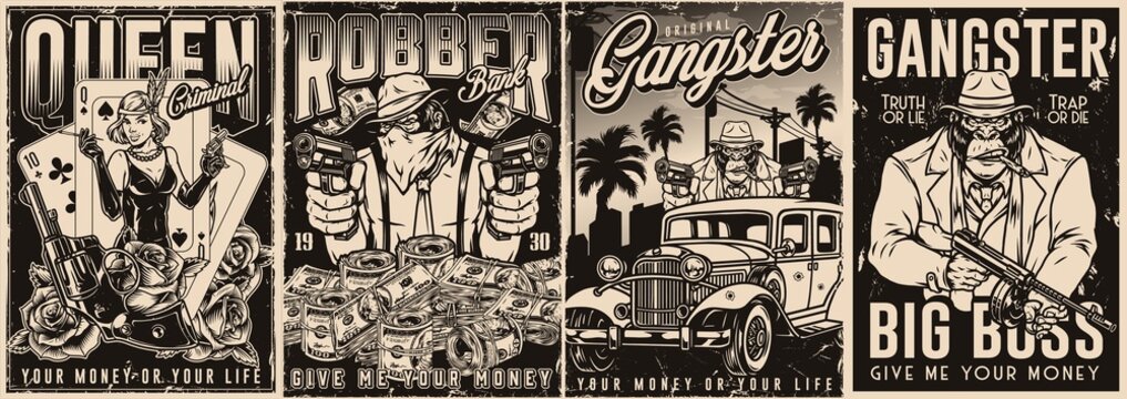 Bandit monochrome vintage posters set