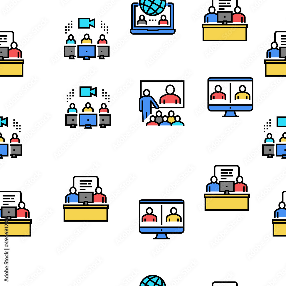 Poster galaxy system space collection vector seamless pattern thin line illustration