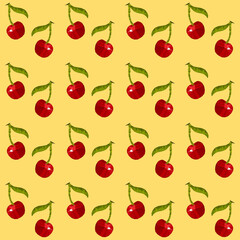 Vector of seamless pattern of cherry in low poly style.