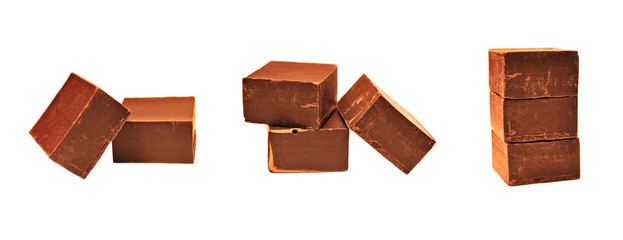 A set of group of stacked chocolate bon bons isolated on white background