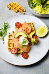 Salty waffles with salmon