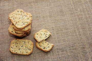 dietary dry crackers with cumin and quinoa seeds