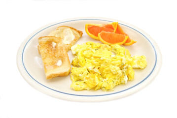A Scrambled Egg Breakfast with Toast and Blood Orange
