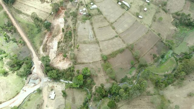 Tilting Drone Flight Of Busy Local  Market In Tribal Village Of Kapenguria, Traditional Rural Community In Kenya Africa