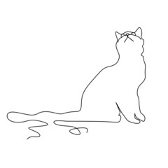 Continuous one line drawing of cat silhouette. Cat sitting facing forward in abstract hand drawn style. Animal themed simple ink vector illustration. Simple and minimalistic animal doodle art.