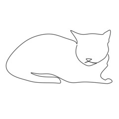 Continuous one line drawing of cat silhouette. Cat sitting facing forward in abstract hand drawn style. Animal themed simple ink vector illustration. Simple and minimalistic animal doodle art.