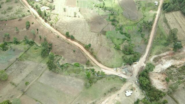 Tilting Drone Flight Of Busy Local  Market In Tribal Village Of Kapenguria, Traditional Rural Community In Kenya Africa