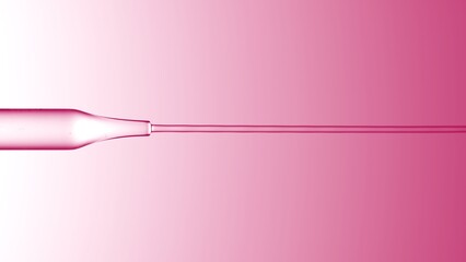 Macro shot of transparent liquid is flowing from chemical dropper on pale pink background | Abstract skin care serum ingredients formulation concept