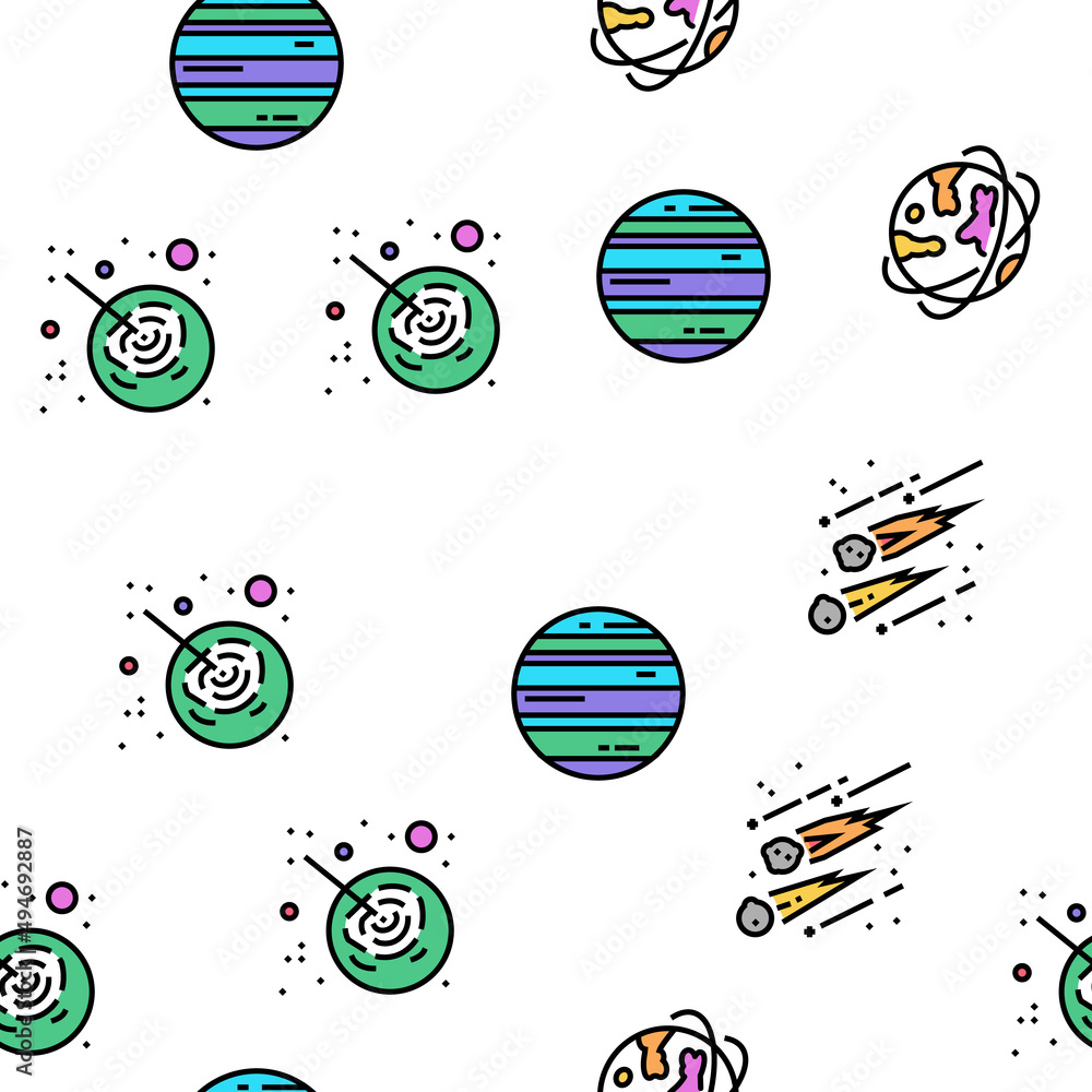 Poster galaxy system space collection vector seamless pattern thin line illustration