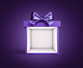  display gift box backdrop or present box showcase with blue ribbon bow isolated purple background  3D rendering