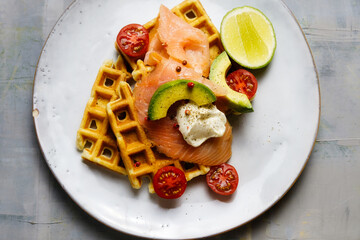 Salty waffles with salmon