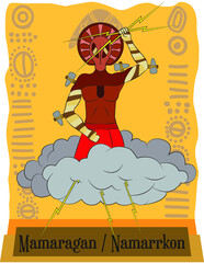 Illustration vector isolated of australian aboriginal mythical god, Mamaragan, Namarrkon, god of thunder
