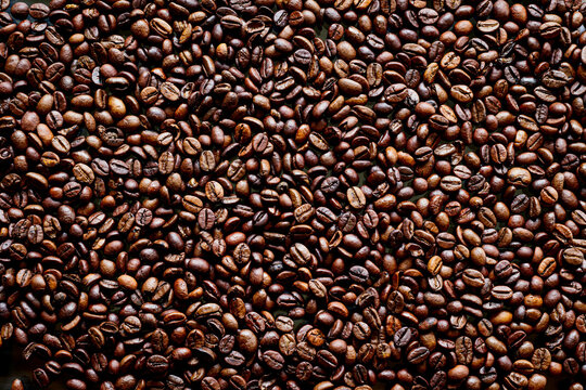 Roasted coffee beans, background image, spices, cinnamon, coriander