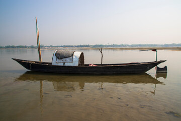 Wooden Fishing Boat in Padma River by Bangladesh Beautiful Landscape view