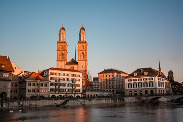 The Grossmunster is a Romanesque-style Protestant church in Zurich, Switzerland