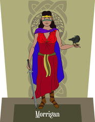 Illustration vector isolated of Celtic mythical goddess, Morrigan, Death goddess, destruction goddess.