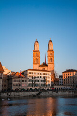 The Grossmunster is a Romanesque-style Protestant church in Zurich, Switzerland