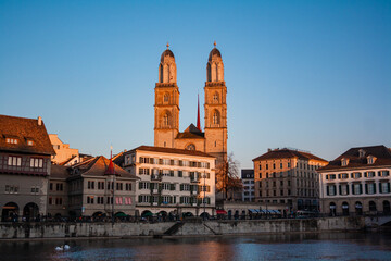 The Grossmunster is a Romanesque-style Protestant church in Zurich, Switzerland