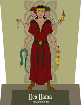 Illustration vector isolated of Celtic mythical goddess, Dea dama, Dea matrona, Sun Goddess, mother goddess