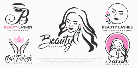 beauty eyelashes extension ,beauty women and nail icon set logo design