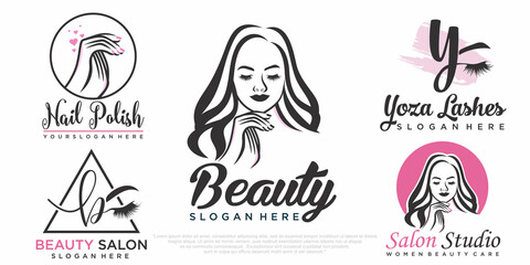 beauty eyelashes extension ,beauty women and nail icon set logo design