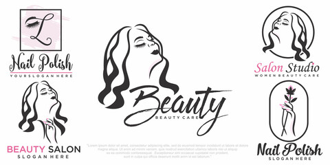 beauty eyelashes extension ,beauty women and nail icon set logo design