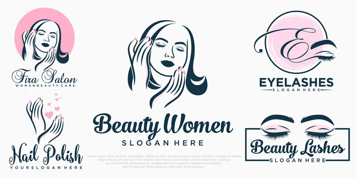 beauty eyelashes extension ,beauty women and nail icon set logo design