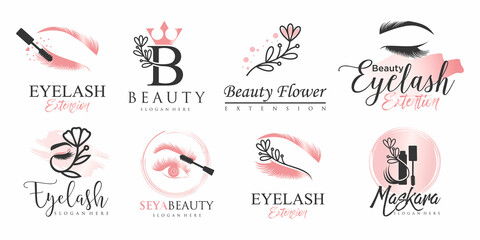 Luxury beauty eyelashes extension icon set logo design