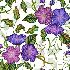 Violet Flowers Weeds Garden Floral Seamless Pattern