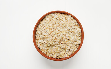 Оatmeal in bowls and bags isolated on a white background. High quality photo