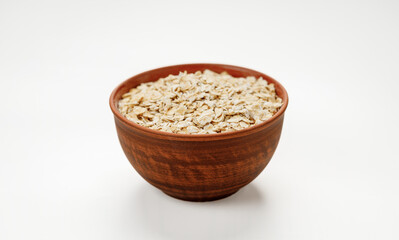Оatmeal in bowls and bags isolated on a white background. High quality photo