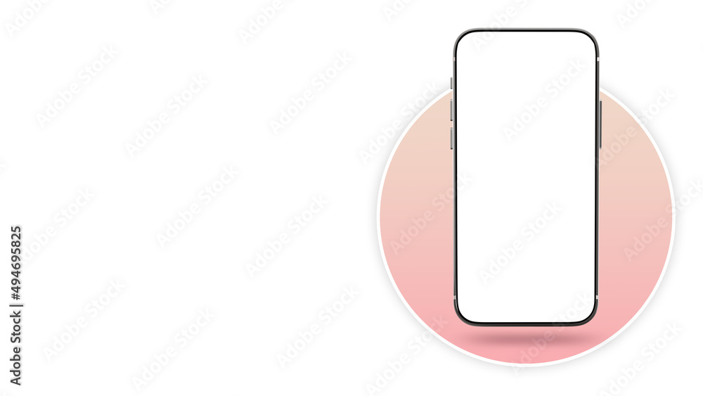 Aufkleber phone white screen. blank phone template. smartphone next to place for text. mock up phone on light 