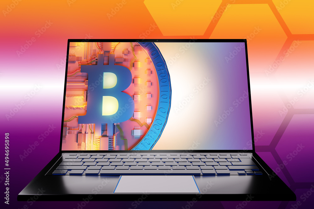 Poster bitcoin exchange. cryptocurrency logo on computer screen. bitcoin exchange software. bitcoin exchang