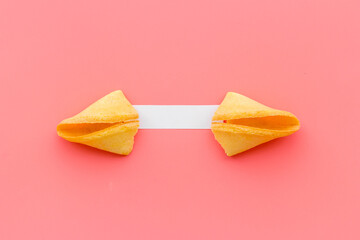 Fortune cookie with empty blank. Chinese New Year background