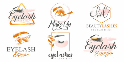 Luxury beauty eyelash icon set logo design