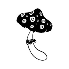 Magic mushrooms. Psychedelic hallucination. Outline vector illustration isolated on white. 60s hippie art. Coloring book for kids and adults.