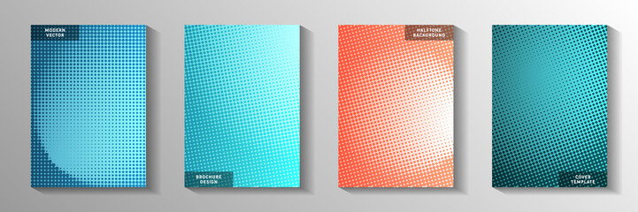 Colorful point screen tone gradation title page templates vector collection. Geometric journal