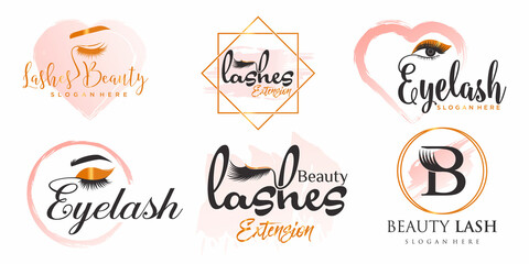 Beauty eyelash extension icon set logo design template