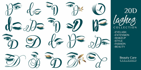 Eyelashes logo with letter D concept