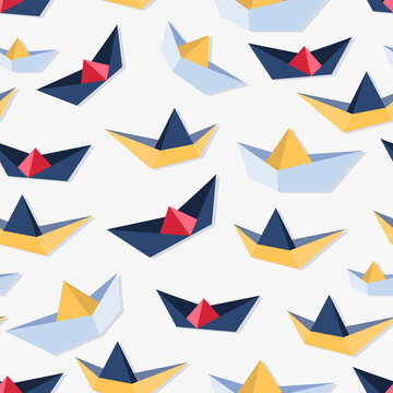 Seamless pattern of nautical paper boats. flat vector illustration.
