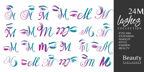 Eyelashes logo with letter M concept